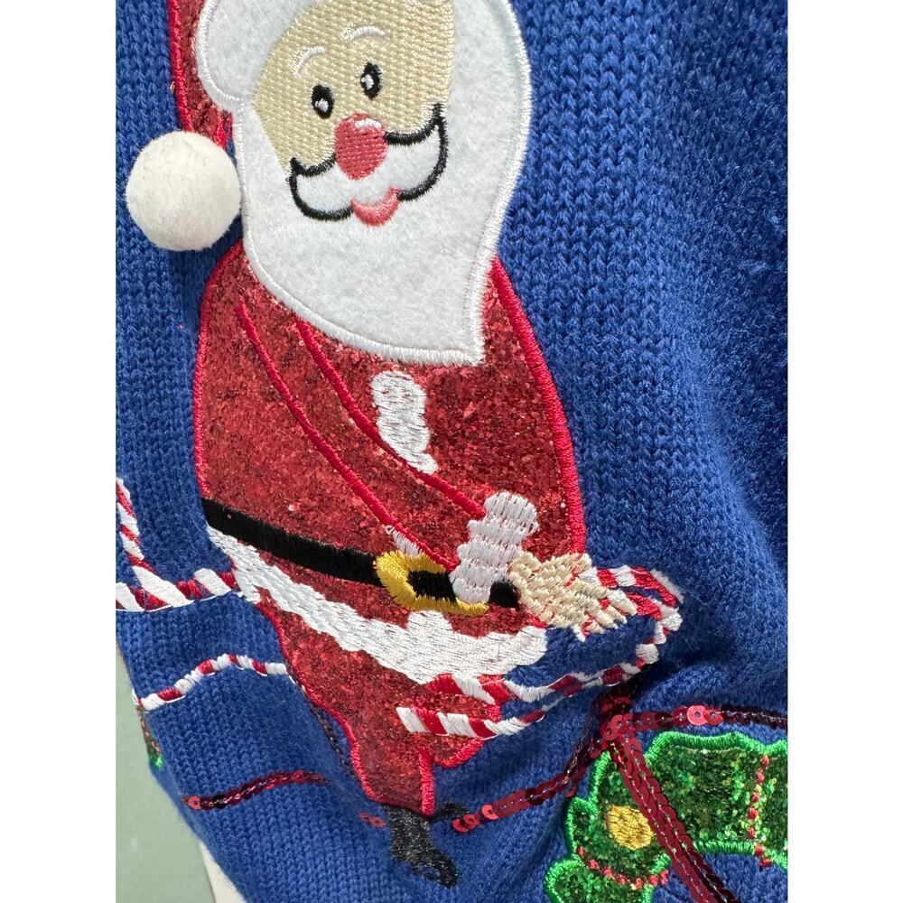 Vintage Embroidered Christmas Sweater 80s Retro Sequins Holidays Size M - Picture 3 of 4